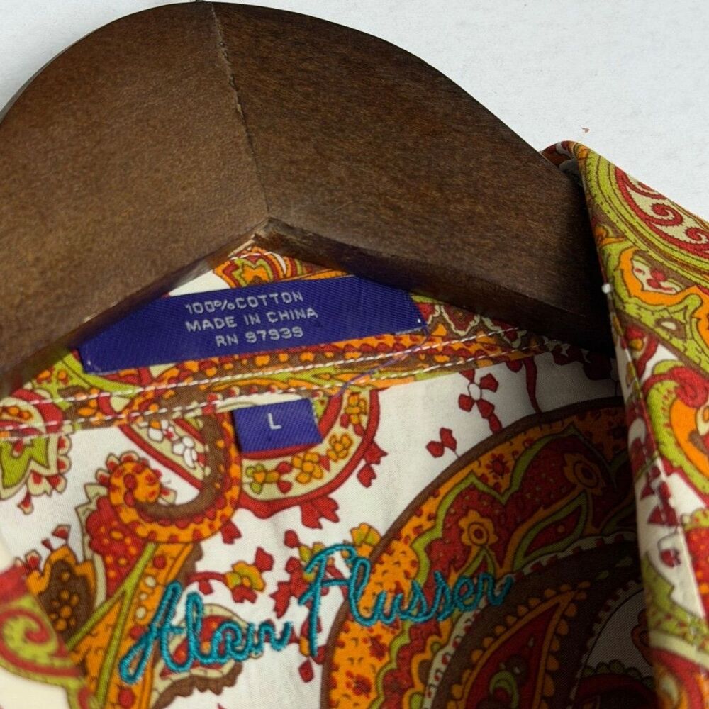 Alan Flusser Button Up Shirt Men's L Paisley Long Sleeve Dress Button Down - Picture 5 of 9